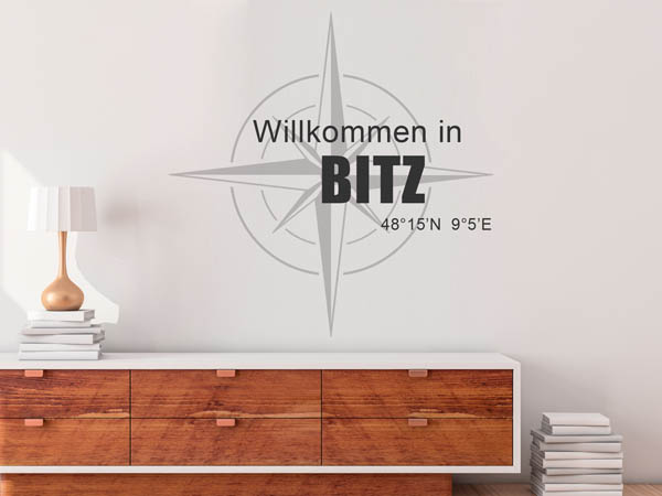 Wandtattoo Willkommen in Bitz mit den Koordinaten 48°15'N 9°5'E