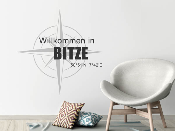 Wandtattoo Willkommen in Bitze mit den Koordinaten 50°51'N 7°42'E