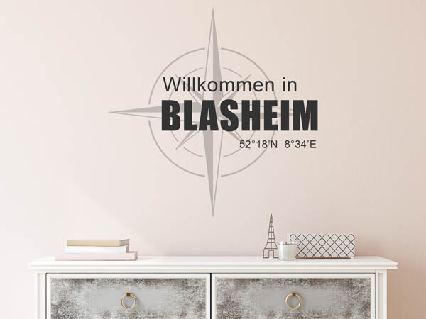 Wandtattoo Willkommen in Blasheim mit den Koordinaten 52°18'N 8°34'E