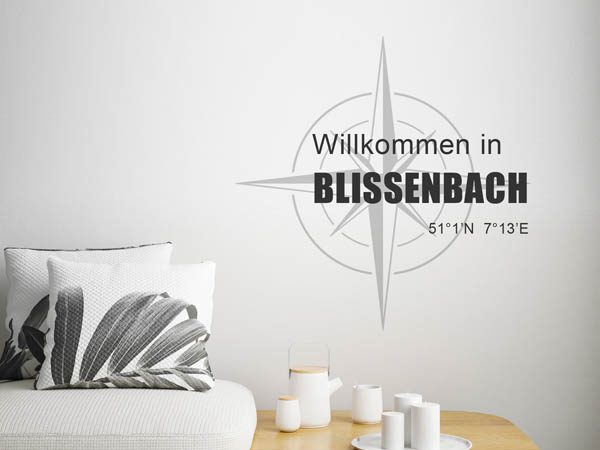 Wandtattoo Willkommen in Blissenbach mit den Koordinaten 51°1'N 7°13'E