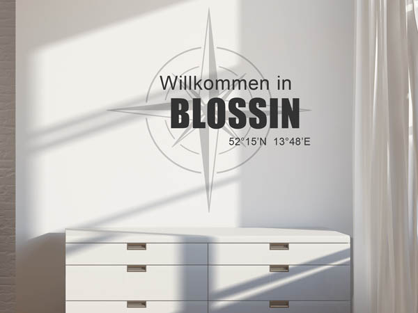 Wandtattoo Willkommen in Blossin mit den Koordinaten 52°15'N 13°48'E