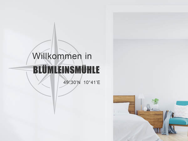 Wandtattoo Willkommen in Blümleinsmühle mit den Koordinaten 49°30'N 10°41'E