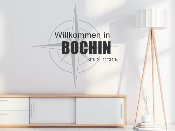 Wandtattoo Willkommen in Bochin mit den Koordinaten 53°8'N 11°31'E