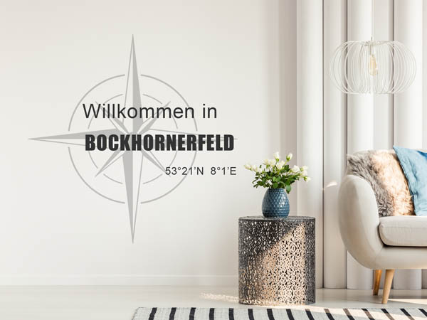 Wandtattoo Willkommen in Bockhornerfeld mit den Koordinaten 53°21'N 8°1'E