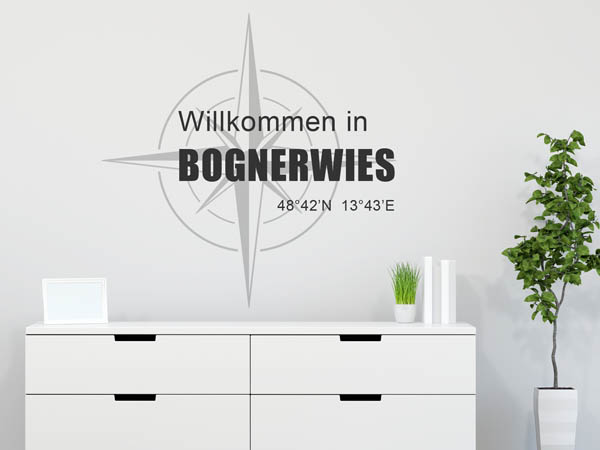 Wandtattoo Willkommen in Bognerwies mit den Koordinaten 48°42'N 13°43'E