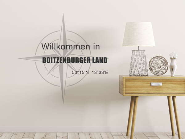 Wandtattoo Willkommen in Boitzenburger Land mit den Koordinaten 53°15'N 13°33'E
