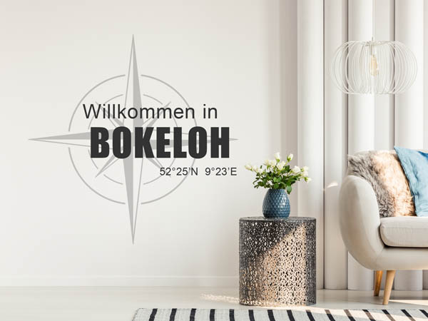 Wandtattoo Willkommen in Bokeloh mit den Koordinaten 52°25'N 9°23'E