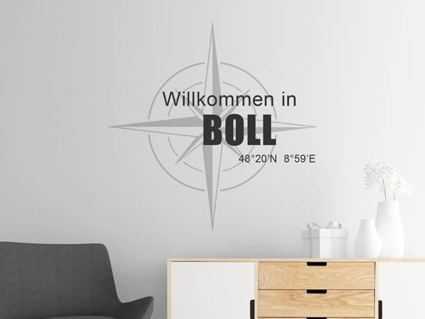 Wandtattoo Willkommen in Boll mit den Koordinaten 48°20'N 8°59'E