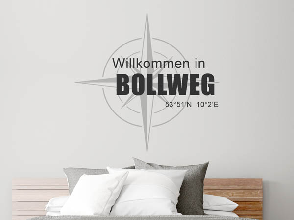 Wandtattoo Willkommen in Bollweg mit den Koordinaten 53°51'N 10°2'E