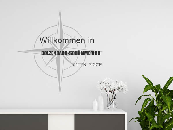 Wandtattoo Willkommen in Bolzenbach-Schümmerich mit den Koordinaten 51°1'N 7°22'E