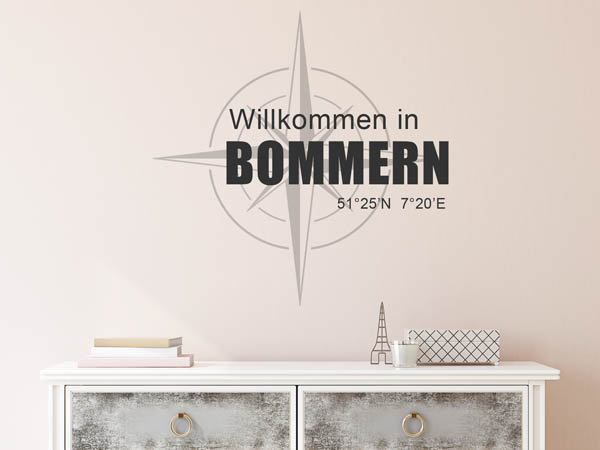 Wandtattoo Willkommen in Bommern mit den Koordinaten 51°25'N 7°20'E