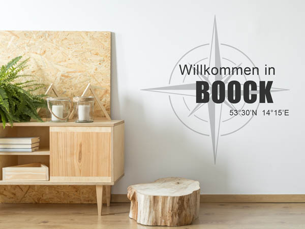 Wandtattoo Willkommen in Boock mit den Koordinaten 53°30'N 14°15'E