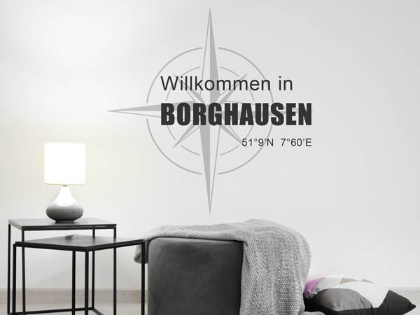 Wandtattoo Willkommen in Borghausen mit den Koordinaten 51°9'N 7°60'E