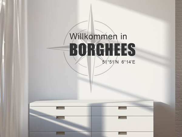 Wandtattoo Willkommen in Borghees mit den Koordinaten 51°51'N 6°14'E