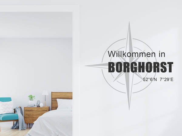 Wandtattoo Willkommen in Borghorst mit den Koordinaten 52°6'N 7°29'E