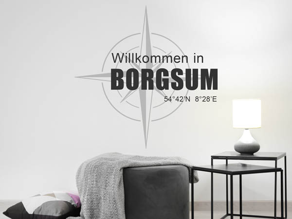 Wandtattoo Willkommen in Borgsum mit den Koordinaten 54°42'N 8°28'E