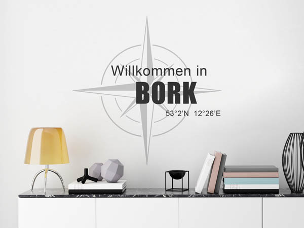 Wandtattoo Willkommen in Bork mit den Koordinaten 53°2'N 12°26'E