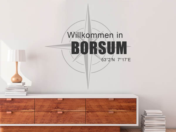 Wandtattoo Willkommen in Borsum mit den Koordinaten 53°2'N 7°17'E