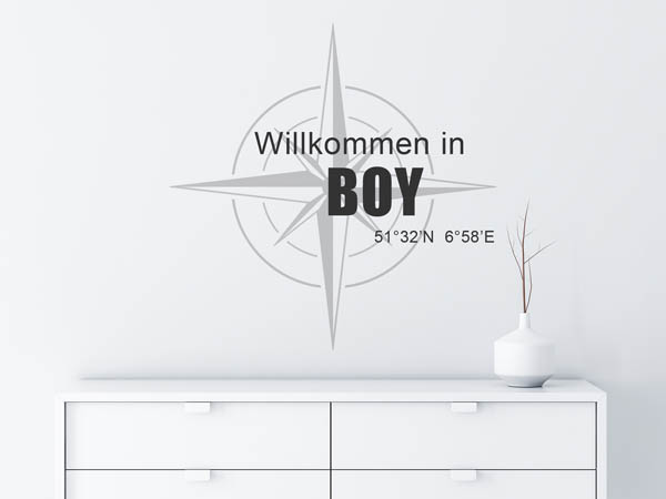 Wandtattoo Willkommen in Boy mit den Koordinaten 51°32'N 6°58'E