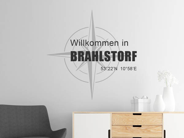 Wandtattoo Willkommen in Brahlstorf mit den Koordinaten 53°22'N 10°58'E