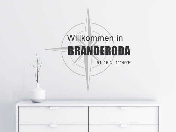 Wandtattoo Willkommen in Branderoda mit den Koordinaten 51°16'N 11°49'E