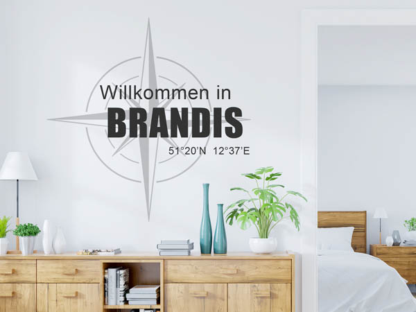 Wandtattoo Willkommen in Brandis mit den Koordinaten 51°20'N 12°37'E