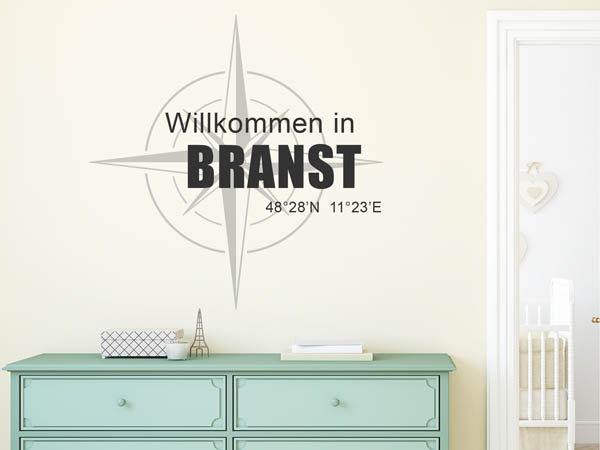 Wandtattoo Willkommen in Branst mit den Koordinaten 48°28'N 11°23'E