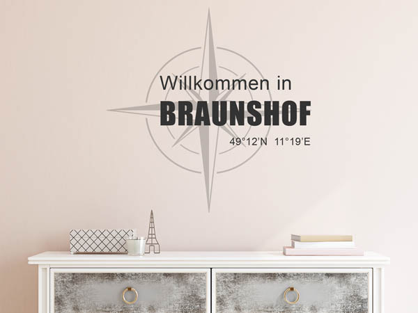 Wandtattoo Willkommen in Braunshof mit den Koordinaten 49°12'N 11°19'E