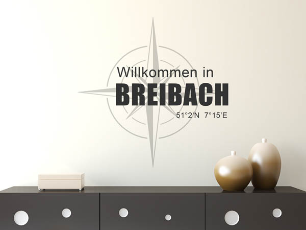 Wandtattoo Willkommen in Breibach mit den Koordinaten 51°2'N 7°15'E