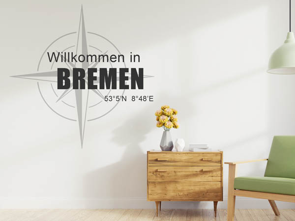 Wandtattoo Willkommen in Bremen mit den Koordinaten 53°5'N 8°48'E
