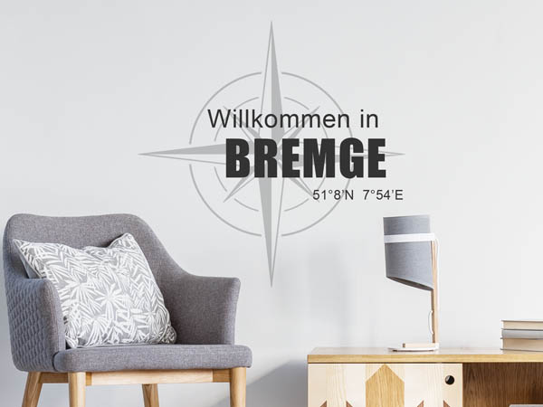 Wandtattoo Willkommen in Bremge mit den Koordinaten 51°8'N 7°54'E