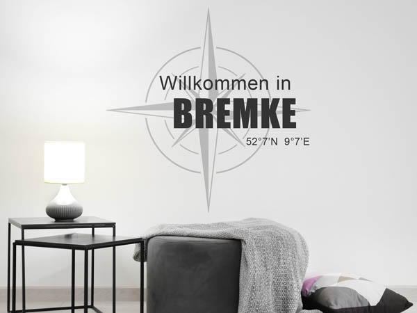 Wandtattoo Willkommen in Bremke mit den Koordinaten 52°7'N 9°7'E