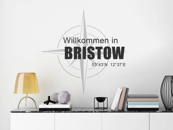 Wandtattoo Willkommen in Bristow mit den Koordinaten 53°43'N 12°37'E