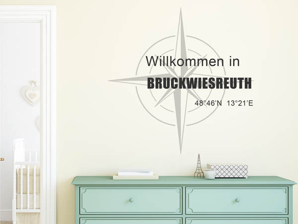 Wandtattoo Willkommen in Bruckwiesreuth mit den Koordinaten 48°46'N 13°21'E