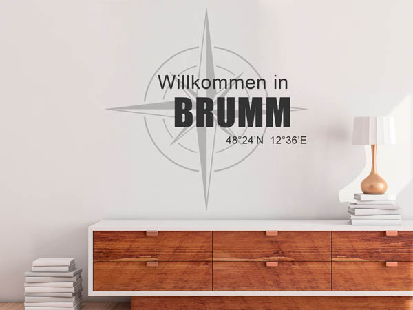 Wandtattoo Willkommen in Brumm mit den Koordinaten 48°24'N 12°36'E