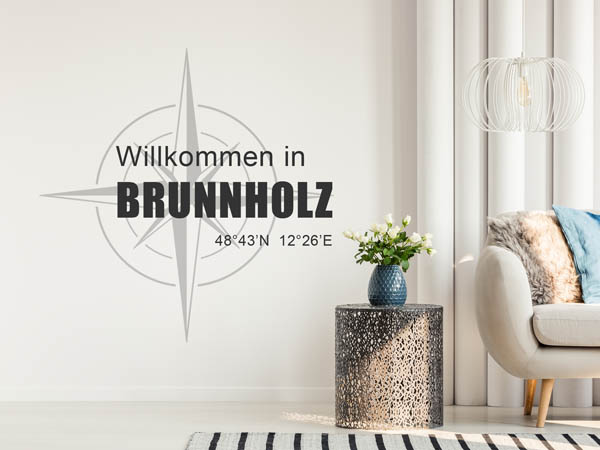 Wandtattoo Willkommen in Brunnholz mit den Koordinaten 48°43'N 12°26'E