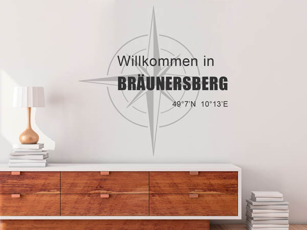 Wandtattoo Willkommen in Bräunersberg mit den Koordinaten 49°7'N 10°13'E