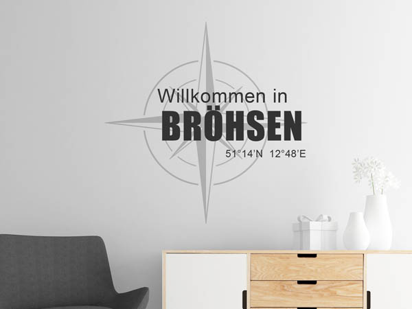 Wandtattoo Willkommen in Bröhsen mit den Koordinaten 51°14'N 12°48'E