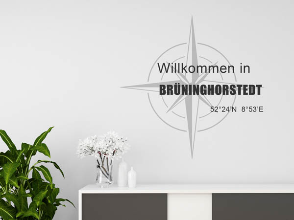 Wandtattoo Willkommen in Brüninghorstedt mit den Koordinaten 52°24'N 8°53'E
