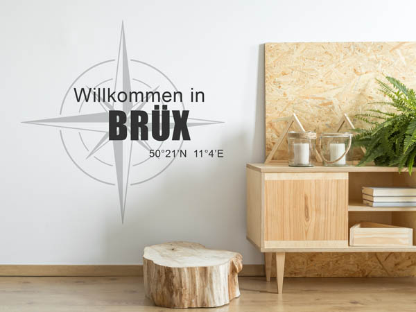 Wandtattoo Willkommen in Brüx mit den Koordinaten 50°21'N 11°4'E