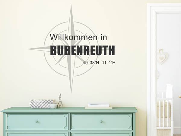 Wandtattoo Willkommen in Bubenreuth mit den Koordinaten 49°38'N 11°1'E