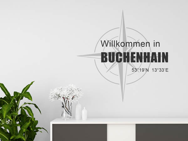 Wandtattoo Willkommen in Buchenhain mit den Koordinaten 53°19'N 13°33'E