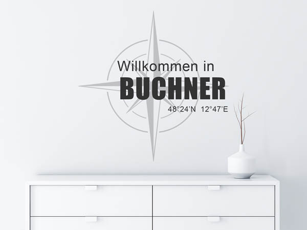 Wandtattoo Willkommen in Buchner mit den Koordinaten 48°24'N 12°47'E