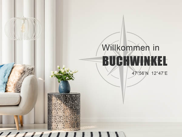 Wandtattoo Willkommen in Buchwinkel mit den Koordinaten 47°56'N 12°47'E