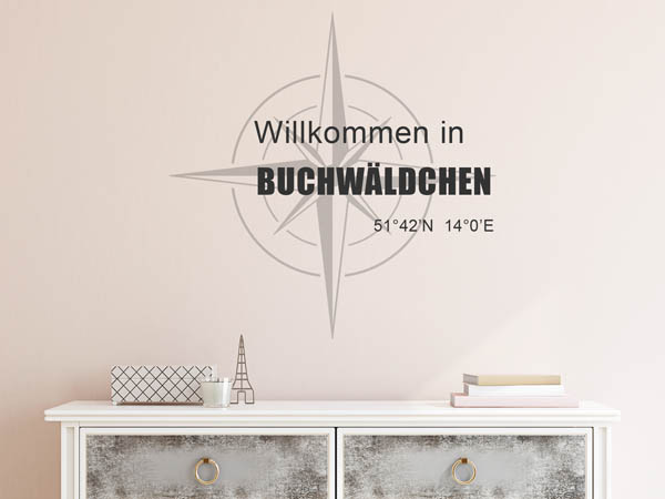 Wandtattoo Willkommen in Buchwäldchen mit den Koordinaten 51°42'N 14°0'E