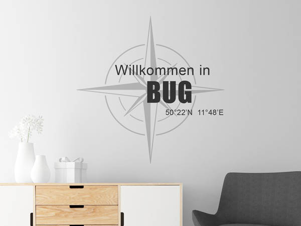 Wandtattoo Willkommen in Bug mit den Koordinaten 50°22'N 11°48'E