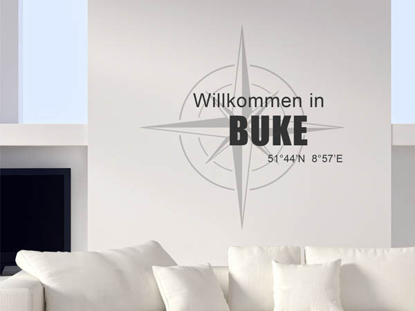 Wandtattoo Willkommen in Buke mit den Koordinaten 51°44'N 8°57'E