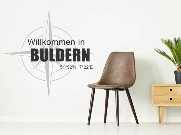 Wandtattoo Willkommen in Buldern mit den Koordinaten 51°52'N 7°22'E