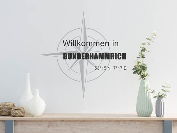 Wandtattoo Willkommen in Bunderhammrich mit den Koordinaten 53°15'N 7°17'E