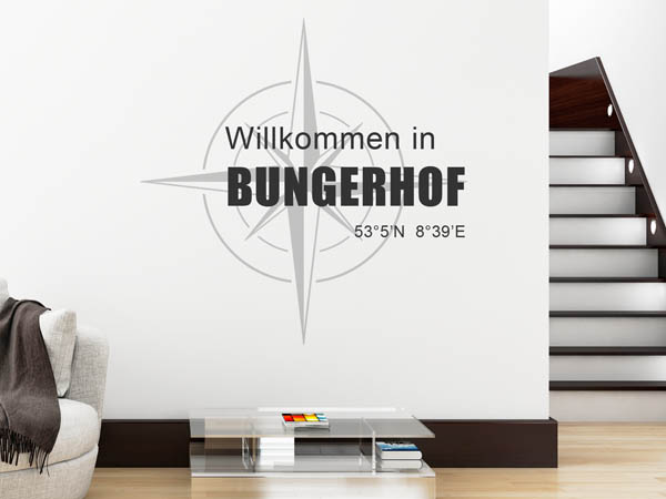 Wandtattoo Willkommen in Bungerhof mit den Koordinaten 53°5'N 8°39'E